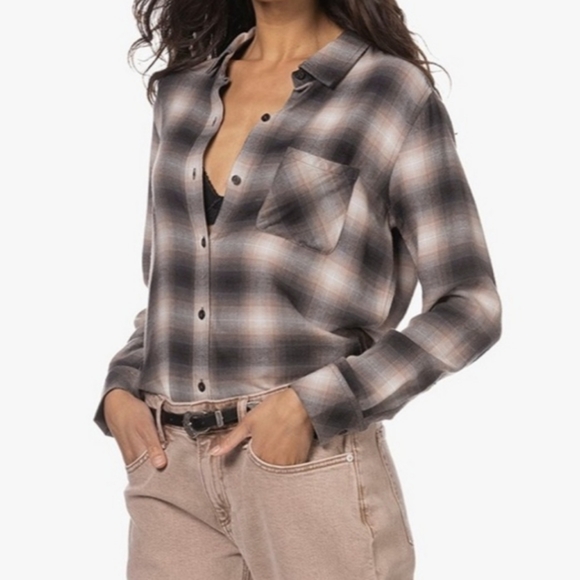 Rails Milo Latte Black Shadow Button-Front Shirt - Picture 2 of 9